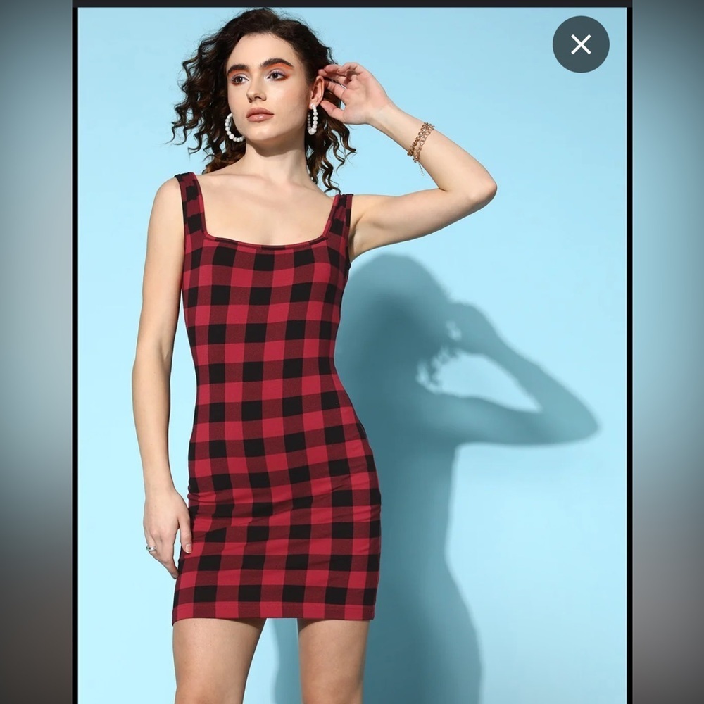 Red and Black Plaid Sleeveless Dress